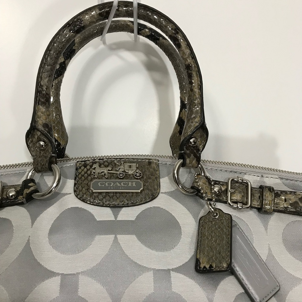 Coach Madison Sophia Op Art Gray Sateen Satchel with Python-Embossed Trim EUC - Picture 3 of 7